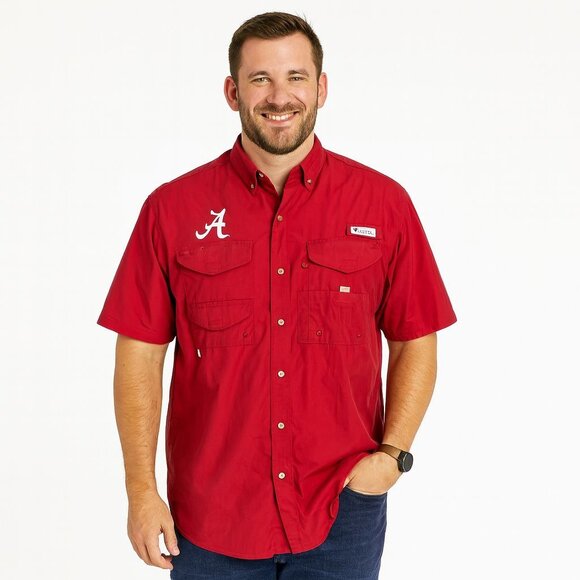 Alabama Crimson Tide Columbia Bonehead Button-Up Shirt Outdoor Fishing Size L - Picture 1 of 13